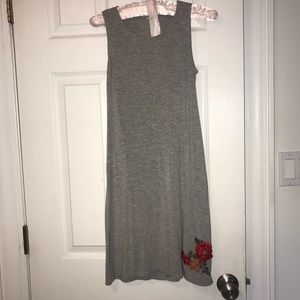Gray mini dress with flower embroidery